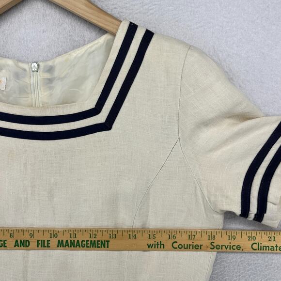 BROOKS BROTHERS Dress 4 Sailor Fit & Flare Pleated Linen Canvas Off White VTG - Picture 14 of 16